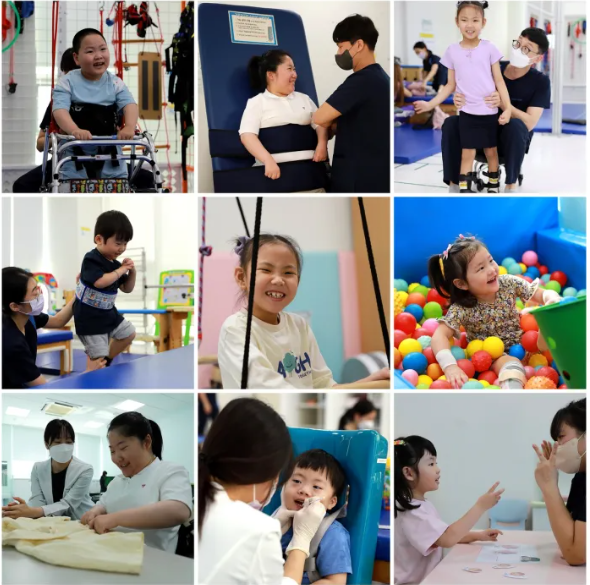 병원에서 재활치료를 받는 어린이들의 모습. 푸르메재단 넥슨어린이재활병원 제공